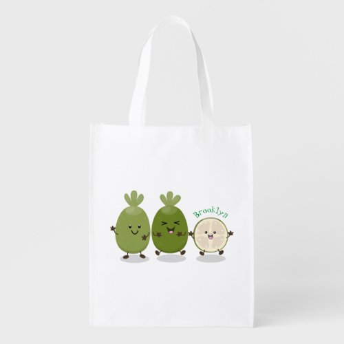 Cute pineapple guava beans cartoon illustration grocery bag