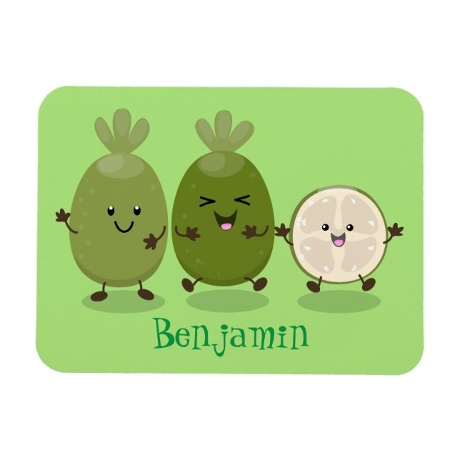 Cute pineapple guava beans cartoon illustration magnet (Horizontal)