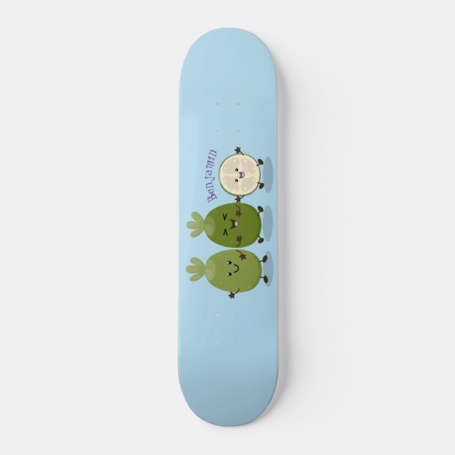 Cute pineapple guava beans cartoon illustration skateboard (Front)