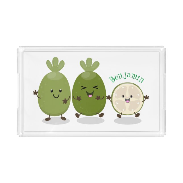 Cute pineapple guava feijoa cartoon illustration acrylic tray (Front)
