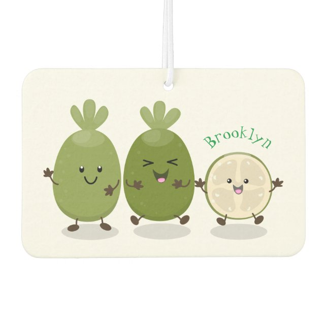 Cute pineapple guava feijoa cartoon illustration air freshener (Front)