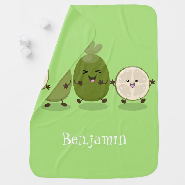 Cute pineapple guava feijoa cartoon illustration baby blanket (In Situ)