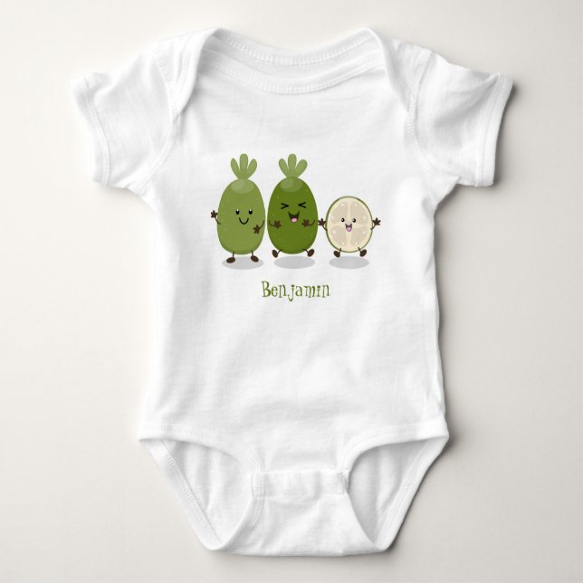 Cute pineapple guava feijoa cartoon illustration baby bodysuit (Front)