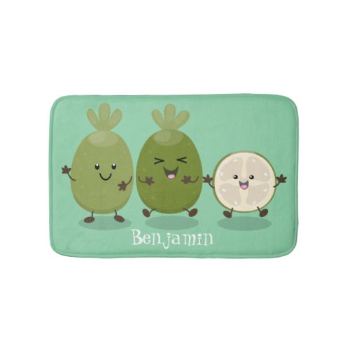 Cute pineapple guava feijoa cartoon illustration bath mat