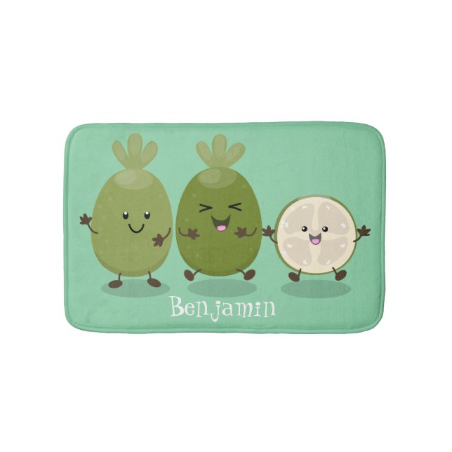 Cute pineapple guava feijoa cartoon illustration bath mat (Front)