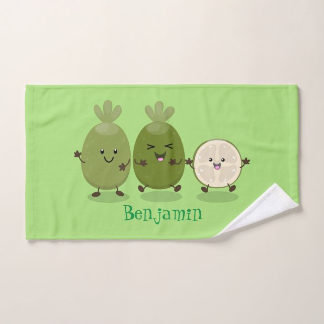 Cute pineapple guava feijoa cartoon illustration bath towel set (Hand Towel)