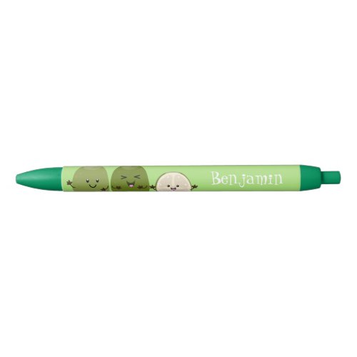 Cute pineapple guava feijoa cartoon illustration black ink pen