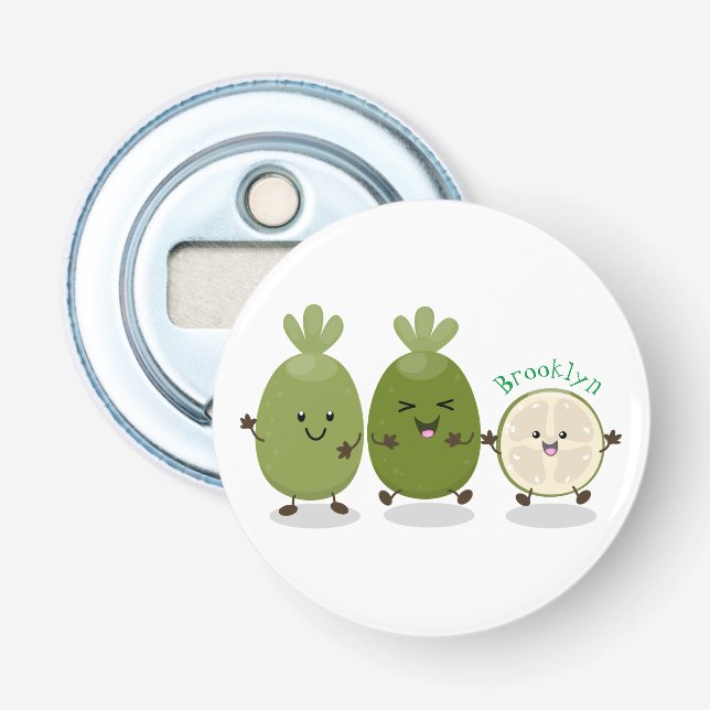 Cute pineapple guava feijoa cartoon illustration bottle opener (Front)