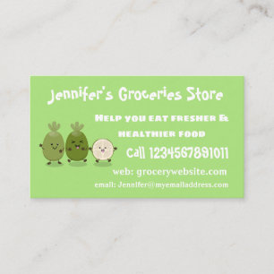 Cute pineapple guava feijoa cartoon illustration business card