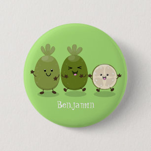 Cute pineapple guava feijoa cartoon illustration button