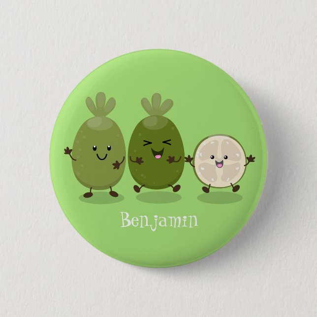 Cute pineapple guava feijoa cartoon illustration button (Front)