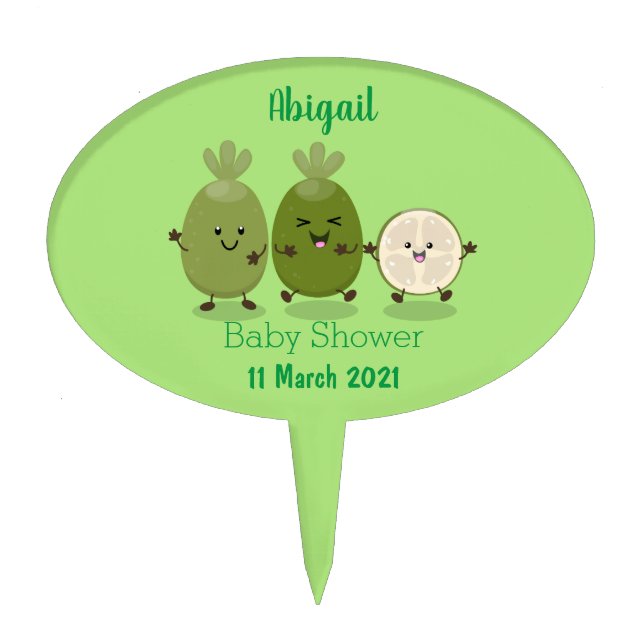 Cute pineapple guava feijoa cartoon illustration cake topper (Front)