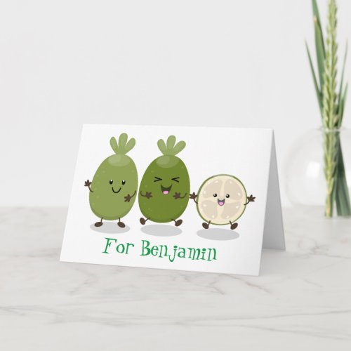 Cute pineapple guava feijoa cartoon illustration card