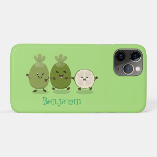 Cute pineapple guava feijoa cartoon illustration iPhone 11 pro case