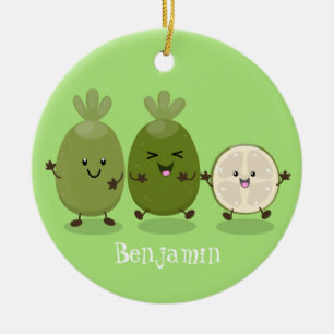 Cute pineapple guava feijoa cartoon illustration ceramic ornament