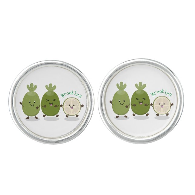 Cute pineapple guava feijoa cartoon illustration cufflinks (Front)
