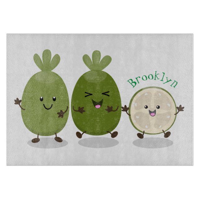 Cute pineapple guava feijoa cartoon illustration cutting board (Front)