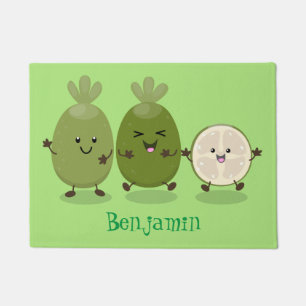 Cute pineapple guava feijoa cartoon illustration doormat