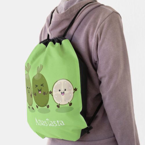 Cute pineapple guava feijoa cartoon illustration drawstring bag