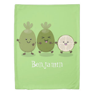 Cute pineapple guava feijoa cartoon illustration duvet cover