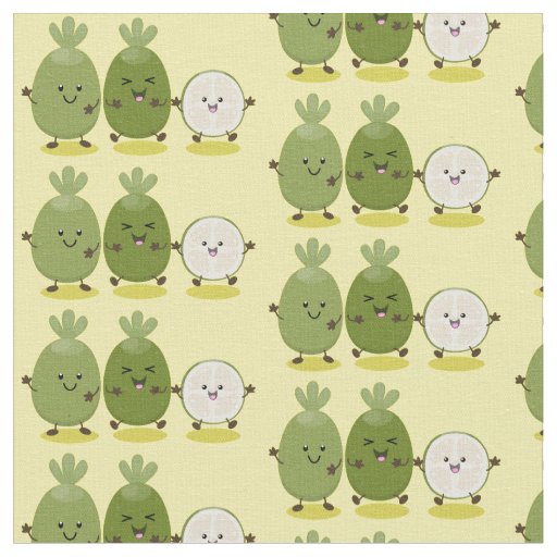 Cute pineapple guava feijoa cartoon illustration fabric