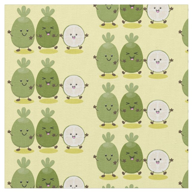Cute pineapple guava feijoa cartoon illustration fabric (Close Up)