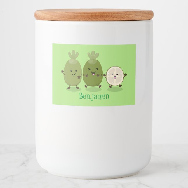 Cute pineapple guava feijoa cartoon illustration food label (Front)