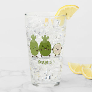 Cute pineapple guava feijoa cartoon illustration glass
