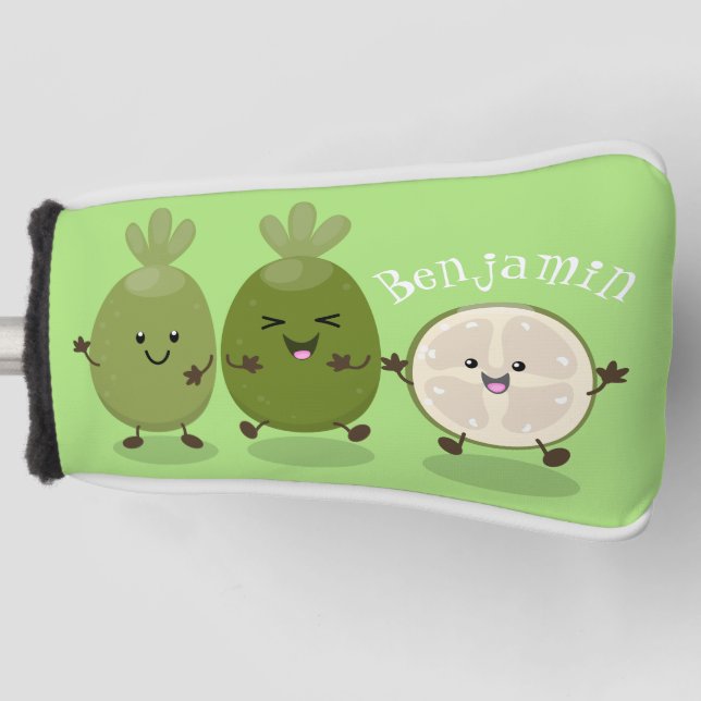 Cute pineapple guava feijoa cartoon illustration golf head cover (Front)