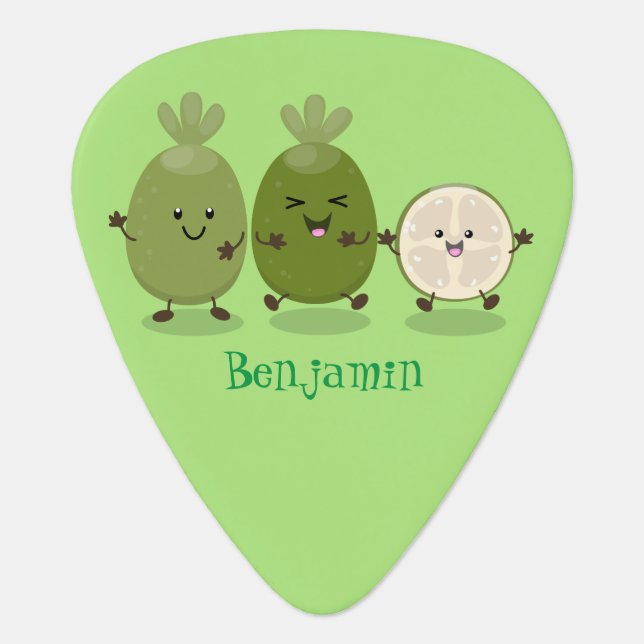 Cute pineapple guava feijoa cartoon illustration  guitar pick (Front)