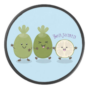 Cute pineapple guava feijoa cartoon illustration hockey puck