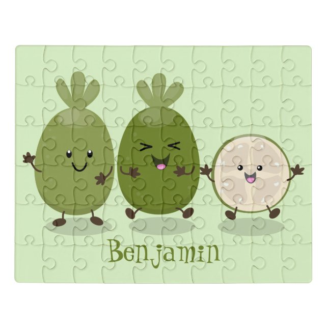 Cute pineapple guava feijoa cartoon illustration jigsaw puzzle (Puzzle Horizontal)