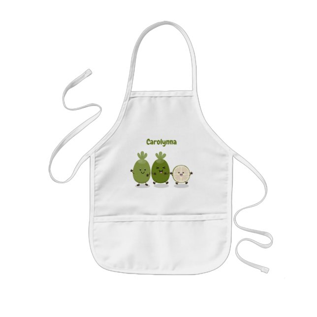 Cute pineapple guava feijoa cartoon illustration kids' apron (Front)