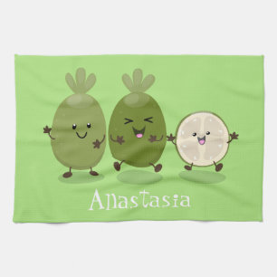 Cute pineapple guava feijoa cartoon illustration kitchen towel