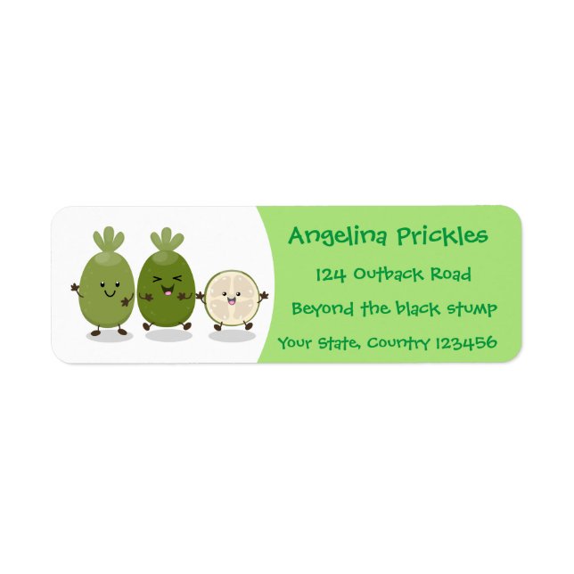 Cute pineapple guava feijoa cartoon illustration label (Front)