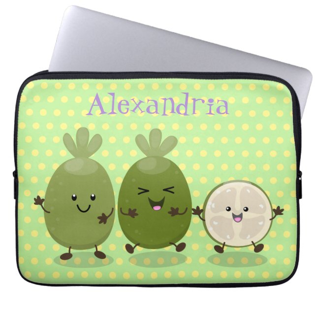 Cute pineapple guava feijoa cartoon illustration laptop sleeve (Front)