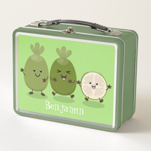 Cute pineapple guava feijoa cartoon illustration metal lunch box