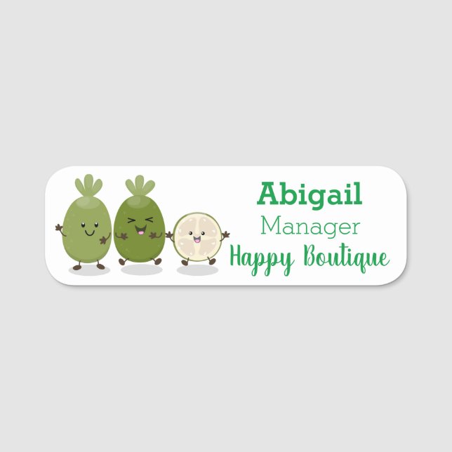 Cute pineapple guava feijoa cartoon illustration  name tag (Front)