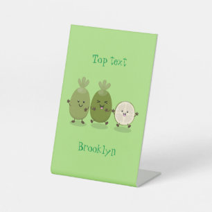 Cute pineapple guava feijoa cartoon illustration pedestal sign