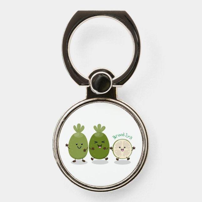 Cute pineapple guava feijoa cartoon illustration phone ring stand (Front)