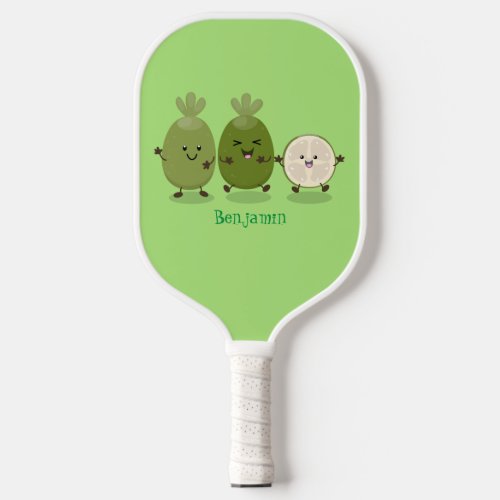 Cute pineapple guava feijoa cartoon illustration pickleball paddle