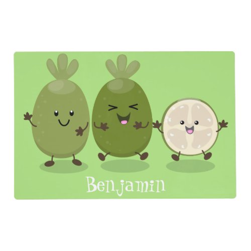 Cute pineapple guava feijoa cartoon illustration placemat