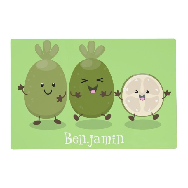 Cute pineapple guava feijoa cartoon illustration placemat (Front)