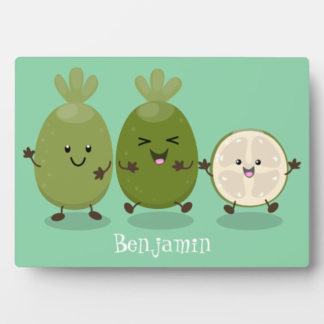 Cute pineapple guava feijoa cartoon illustration plaque (Front)