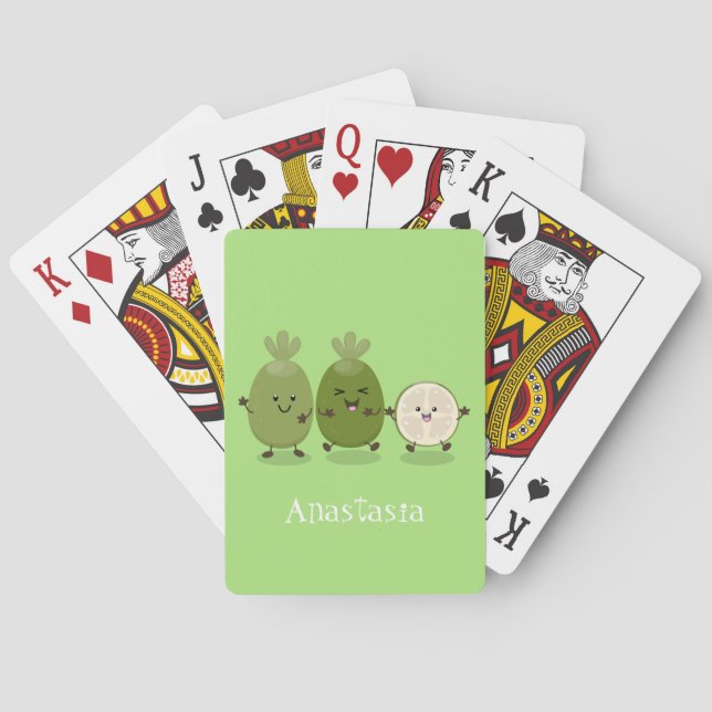 Cute pineapple guava feijoa cartoon illustration poker cards (Back)