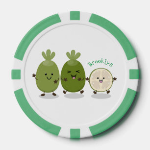 Cute pineapple guava feijoa cartoon illustration poker chips