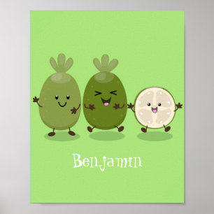 Cute pineapple guava feijoa cartoon illustration poster
