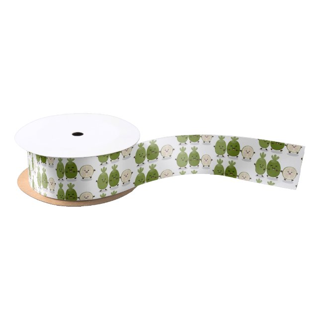 Cute pineapple guava feijoa cartoon illustration satin ribbon (Spool)
