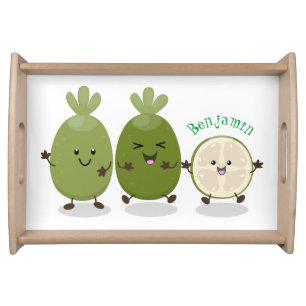 Cute pineapple guava feijoa cartoon illustration serving tray