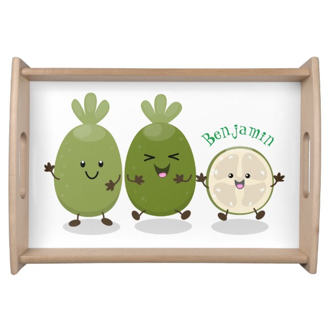 Cute pineapple guava feijoa cartoon illustration serving tray (Front)